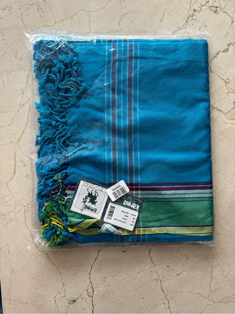 NWT Karma Living Cotton Kilkoy Throw w/ Fringe - Teal Blue Green 60 x 74 HUGE